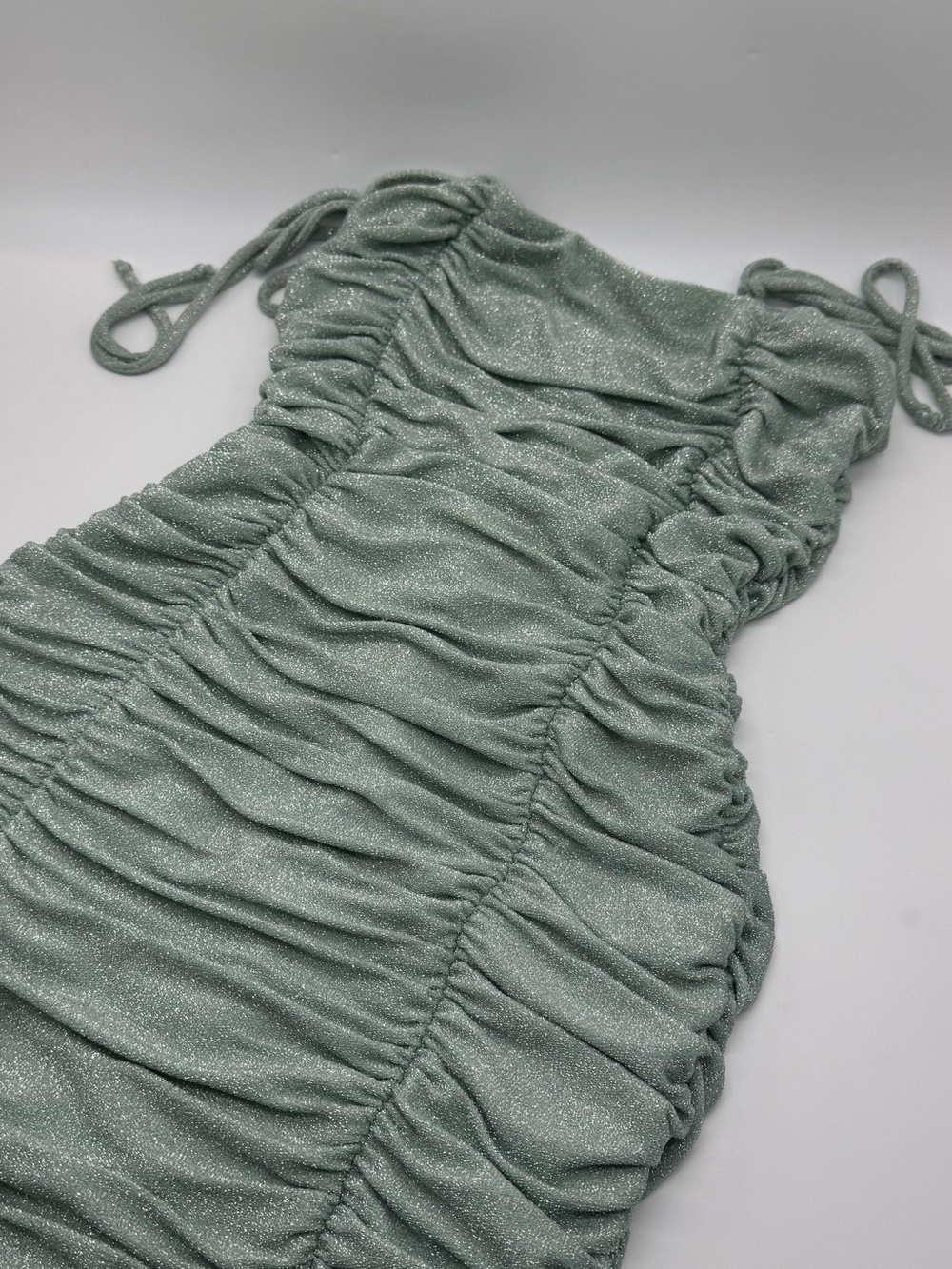 Jump Mint Green Shimmer Ruched Dress Size Small - Picture 3 of 10